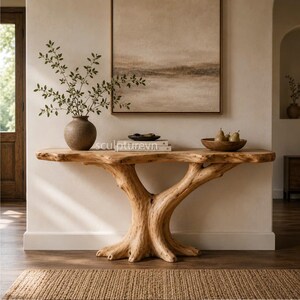 Table console Live Edge faite main, meubles de couloir d'entrée en bois biologique