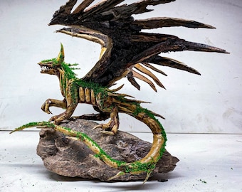Handmade Wood Dragon Aquarium Decor: Legendary Fish Tank Ornament