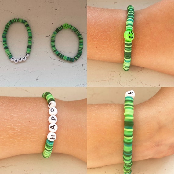 Bespoke Clay Bead Bracelet | Add A Name | Rainforest Colours | Green Bracelet | Personalised Bracelet | Tropical Clay Bead Bracelet