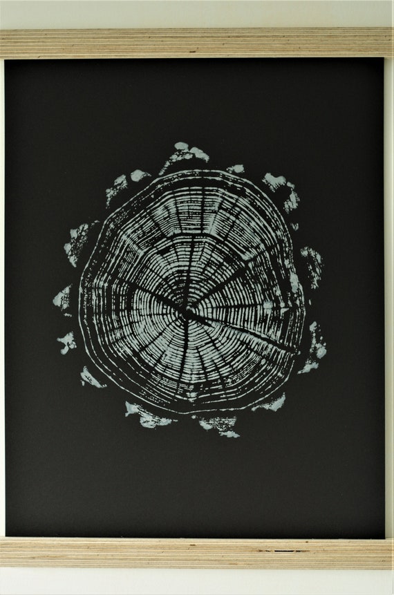 ニセアカシア年輪木版画：サイン入りオリジナルアート（12x16 A3