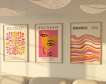 Pastell Rosa Orange 3er Set Matisse, Matisse Tanz und Bauhaus Drucke, Rosa Wand Kunst Drucke, Orange Picasso Poster, Berühmte Künstler Wand Kunst