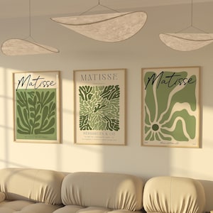 Henri Matisse, Conjunto de impresión verde salvia de 3, Póster de Matisse, Verde salvia de 3 piezas, Conjunto de arte de pared de mediados de siglo, Impresiones de galería Boho, Decoración de otoño