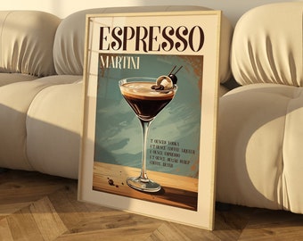 Espresso Martini fine art Print, Cocktail Poster, Black Art, Beige Martini Cocktail print, Trendy Wall art, Kitchen Wall Decor, Dorm decor