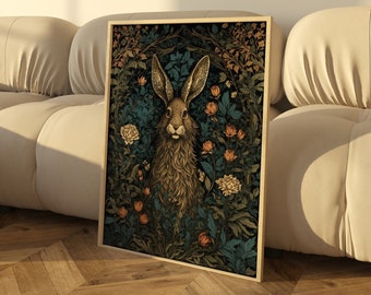 William Morris Print, Bunny William Morris Exhibition Print, Rabbit William Morris Poster, Vintage Wall Art, Textiles Art, Vintage Poster