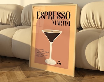 Espresso Martini Cocktail Print, Trendy Wall art, Coffee Cocktail print, Bar Cart prints, Kitchen Wall Art, Gift For her, Coffe Lover Print