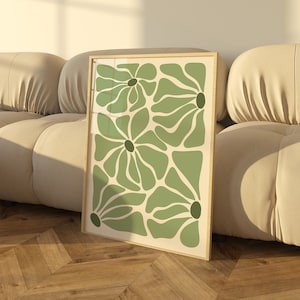 Sage Green Flower Market print, Botanical Print, Maximalist Decor, Bright Flower Poster, Retro Wall art Trendy Poster, Gift For Her Wall art