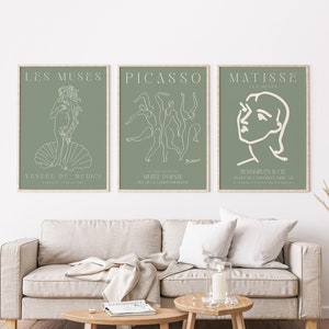 Matisse Print Set, Wall Art, Set Of 3 Green Gallery Wall art, Wall Art, Matisse Poster, Dorm decor, Living Room Wall art, Gift for her