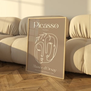 Picasso Exhibition Wall Art Print, Neutral Beige Abstract Minimalist Gift Idea, Famous Artist Print, Gift for her, Living Room Wall Decor