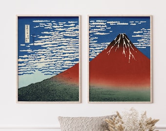 Japanese Set of 2 Posters, Japanese Art print, Fuji Mountains, Japanese Decor, Gallery Wall Art, Living Room Wall Art, Oriental Decor