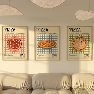 Pizza Print, Food Wall Art Set, Pizza Poster set, Kitchen Wall art, Retro Food Poster, Pizza Exhibition Print, Retro wall art set, Italy