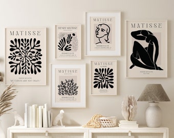 Set of 6 Henri Matisse Print, Modern Wall Art, Beige Black Matisse, Y2K posters, Matisse Museum Cut Outs, Gallery Wall Set, Home Wall Decor