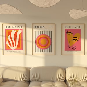 Conjunto de 3 láminas de Matisse, Matisse Dance y Bauhaus, láminas de arte mural en rojo y rosa, pósteres naranjas, láminas de arte mural en beige, arte de artistas famosos.