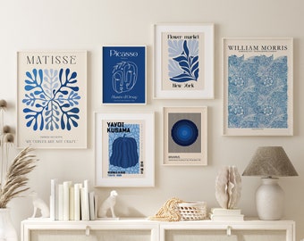 Navy Blue Gallery Wall Bundle, Set of 6 Prints, Matisse Prints, Home Decor, Gallery Wall Art, William Morris Prints, Living Room Wall art