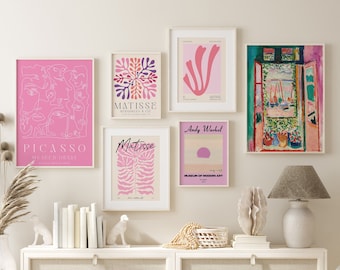 Henri Matisse Exhibition Poster Set of 6, Famous Gallery Wall Art Print, Pink Boho Art Print, Wall Decor, Garden, Bedroom Living Room Art