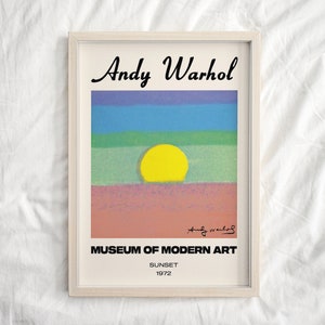 Stampa del tramonto di Andy Warhol, arte murale alla moda, arte murale per il soggiorno, arredamento per dormitori, stampe pop art, arte murale astratta, arte murale retrò minimalista