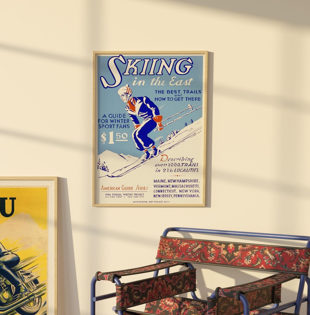Vintage Skiing Poster, Skiing in the East Retro Print, Travel Print ...