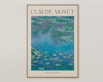 Claude Monet Poster, Water Lilies, Blue prints, Living Room Decor, Home Wall Art, Exhibition Print, Maximalist Wall art, Eclectic Wall art