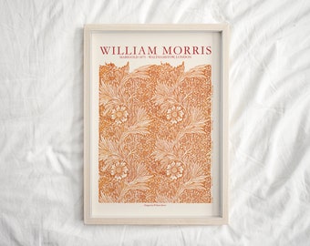 William Morris Print, Orange Wall Art, Living Room Wall art, Preppy Room Decor, Home decor, Textiles Art, Bedroom Wall Art, Gift For Her