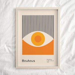 Bauhaus Exhibition Poster, Mid-Century Art Print, Minimalist Wall Art, Geometric Art Print, Orange Wall Art, Physical Product, Gift For her