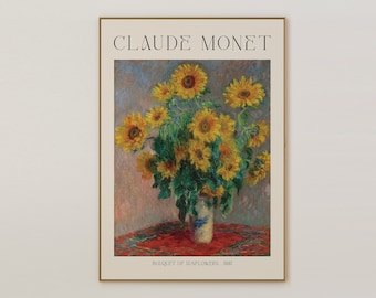 Claude Monet Bouquet Of Sunflowers Print, Vintage French Home Decor, Floral Print, Exhibition Poster Yellow Claude Monet Painting Home Decor