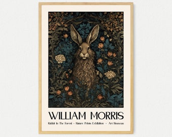 William Morris Print, Bunny William Morris Exhibition Print, Rabbit William Morris Poster, Vintage Wall Art, Textiles Art, Vintage Poster