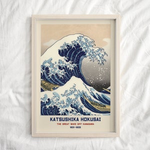 The Great Wave of Kanagawa Katsushika Hokusai Exhibition Poster, Hokusai Home Wall Art, Beige Japanese Art Prints, Modern Prints, Fall decor