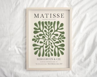 Henri Matisse Floral Drawing Print, Exhibition Poster, Mint Sage Green Modern Wall Decor, Minimalist Abstract Wall Art, Wedding Gift Idea
