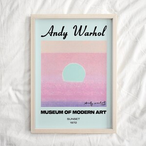 Impresión de Andy Warhol en rosa pastel, póster de Andy Warhol, póster de museo, arte mural de exposiciones, decoración de dormitorios, impresión de arte pop, póster rosa de moda