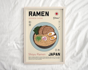 Ramen Print, Food Art Poster, Retro Kitchen Decor, Japanese Food print, Exhibition Poster, Retro Wall Art, Gift idea, Modern Kitchen Decor