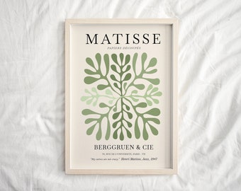 Sage Green Matisse Print, Modern Henri Matisse Exhibition Poster, Vintage Eclectic Printable Wall Art, Matisse Cut Out, Dorm decor