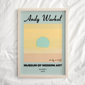 Stampa del tramonto di Andy Warhol, arte murale alla moda, arte murale per il soggiorno, arredamento per dormitori, stampe pop art, arte murale astratta, arte murale retrò minimalista