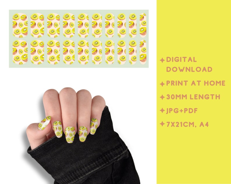 Kiwi Nail Art, Custom Water Slide Decals, Printable Nail Decal, Digital ...