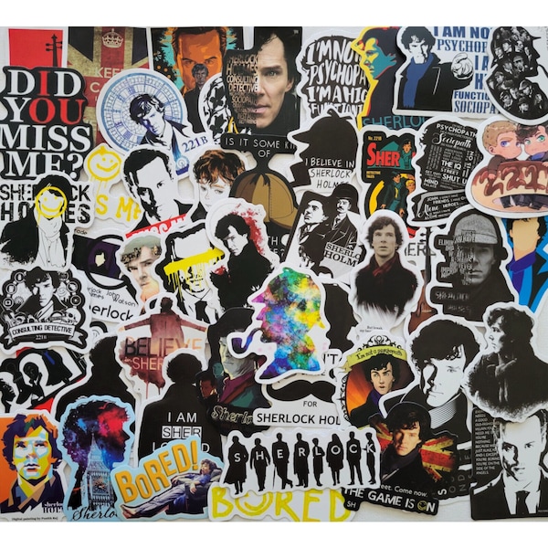 50pcs Vinyl Sherlock Holmes Sticker Pack For Laptop Water Bottle Skateboard