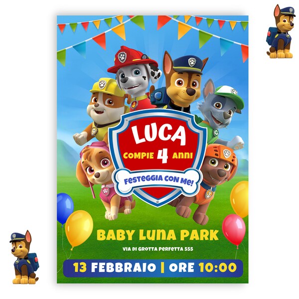 Invito Digitale Patrooll Peww - Compleanno bimbo bimba - invito festa di compleanno paw-ty - invito whatsapp paw-ty patrooll peww