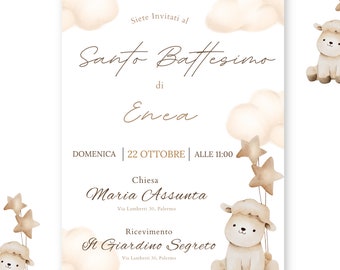 Digital Baptism Invitation - Custom Graphics - Personalized Invitation - Baby Girl Baptism - Neutral Beige Sheep Theme - Digital