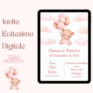 Invito battesimo digitale Grafica Personalizzata Invito personalizzato battesimo bimbo bimba Tema Orsetto invito battesimo orsetto immagine 2