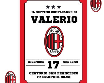 Invito Digitale Milan Calcio - Compleanno bimbo - invito festa di compleanno Calcio Milan - Invito compleanno Milan - invito whatsapp Milan