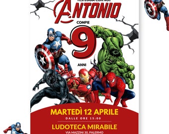 Invito Digitale Avengers supereroi - Compleanno bimbo bimba - invito festa di compleanno avengers supereroi - invito whatsapp avengers