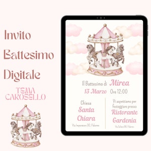 Invito battesimo digitale Carosello Giostra Invito whatsapp battesimo Carosello Giostrina Invito battesimo Carosello Giostrina Cavallino immagine 2