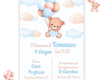 Invito battesimo digitale - Grafica Personalizzata - Invito personalizzato - battesimo bimbo bimba - Tema Orsetto - invito battesimo orsetto