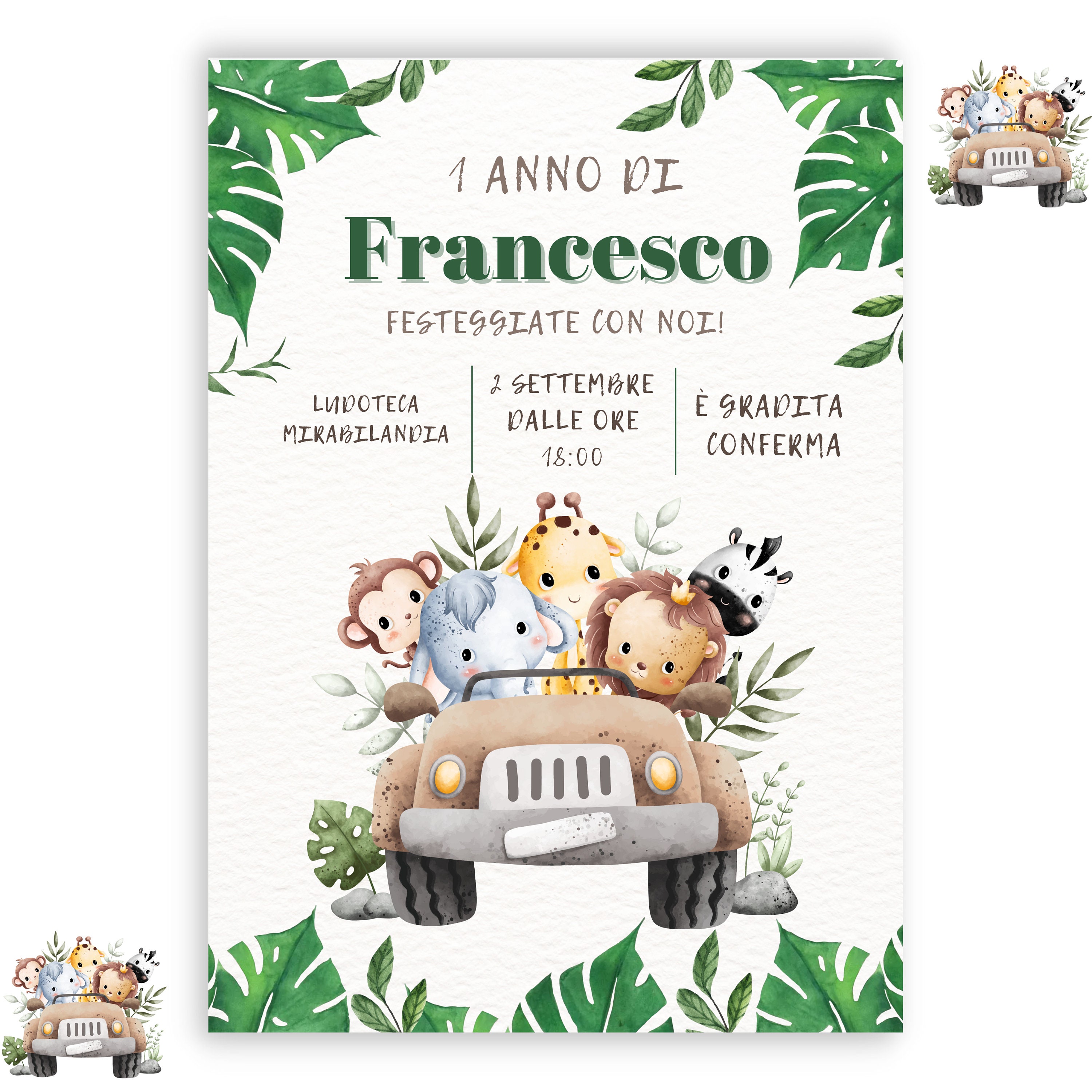 40 Tovaglioli Di Carta Animali Giungla, 33x33 Cm, Per Festa Primo Compleanno Bimba, Decorazione A Tema Foresta