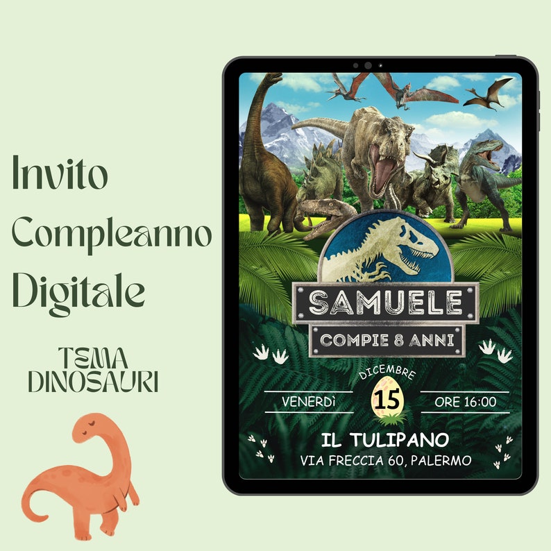 Invito Digitale Dinosauri t-rex festa giurassica Invito compleanno Dinosauri Invito Whatsapp Dinosauri Invito Dinosauri brontosauro immagine 2