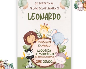 Invito Digitale animali della Savana - Compleanno bimba bimbo - invito compleanno Savana Giungla - invito whatsapp Giungla Savana Animali