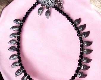 Vintage Bollywood Peacock Necklace & Earrings Set - Oxidized Silver & Faux Pearl Indian Ethnic Jewelry For Women - View #4
