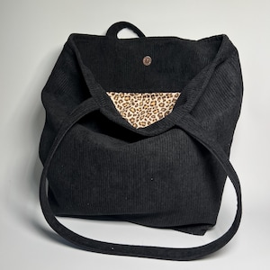 Sac fourre-tout en velours côtelé, avec un imprimé léopard à l'intérieur, que ce soit comme sac de maman, pour l'école, l'université ou comme sac de shopping pour tous les jours, le sac idéal
