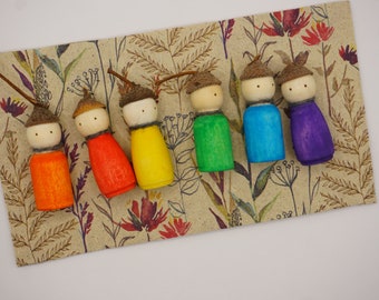 Regenboog peg poppen, houten speelgoed