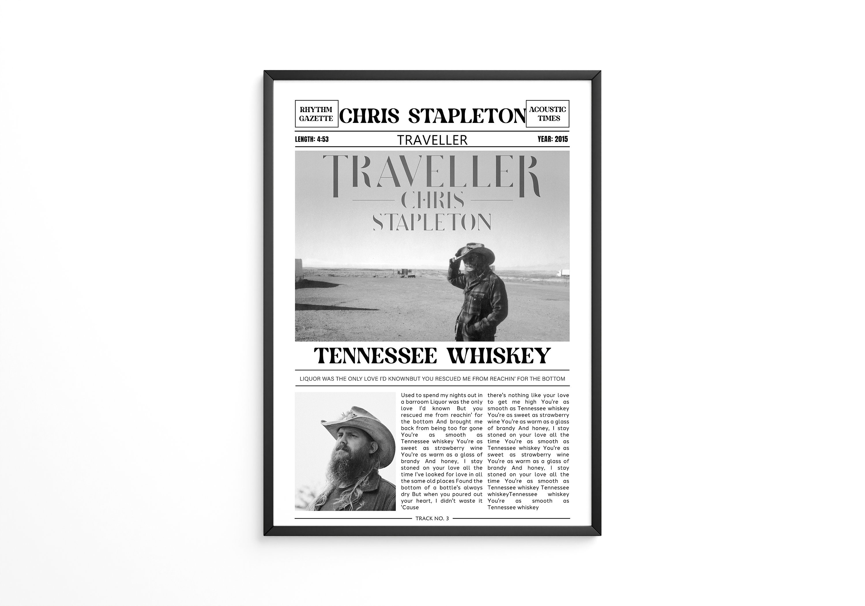 Chris Stapleton Retro Newspaper Print / Tennessee Whiskey Poster