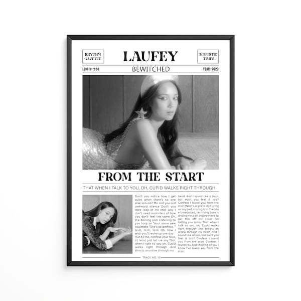 Stampa di giornale retrò Laufey / Poster From The Start / Stampa testi / Poster stregato / Poster Laufey / Regalo musicale