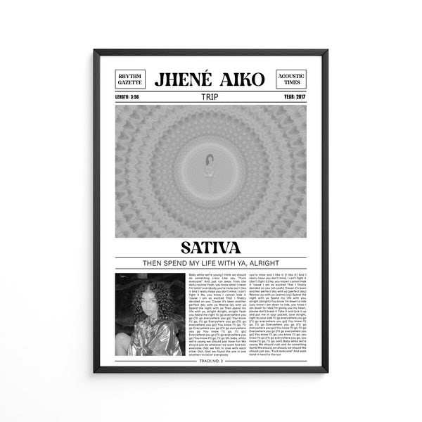 Jhene Aiko Retro Newspaper Print / Sativa Poster / Lyrics Print / Trip Poster / Music Gift