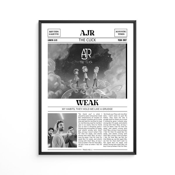 Stampa di giornale retrò Ajr / Poster debole / Stampa di testi / The Click Poster / Ajr Merch / Regalo musicale